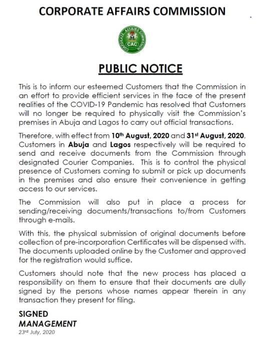 CAC adopts electronic distribution of company certificates